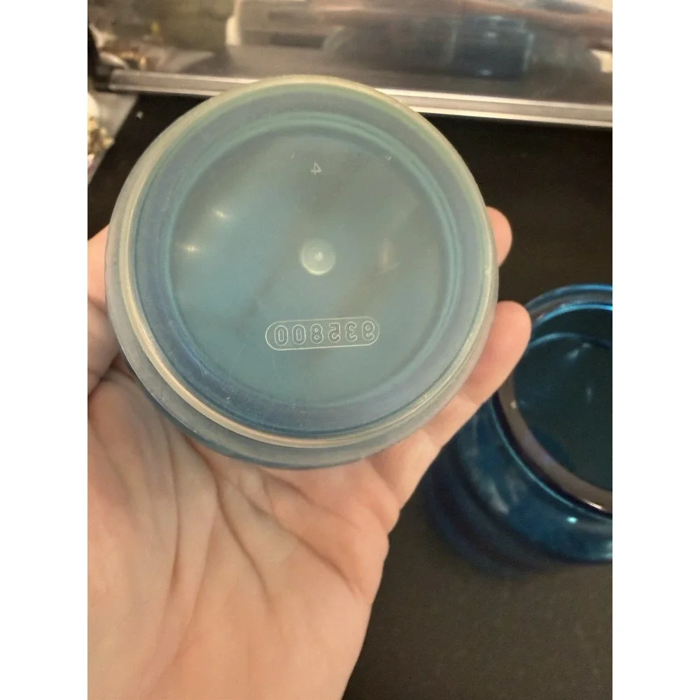 Vintage Blue Apothecary Glass Jar Bubble Lid Canister 8.75